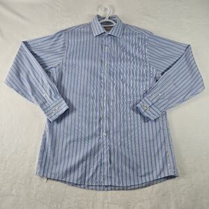 Michael Kors Non Iron Shirt Men's Sz L 16 34/35 White Blue Striped Cotton